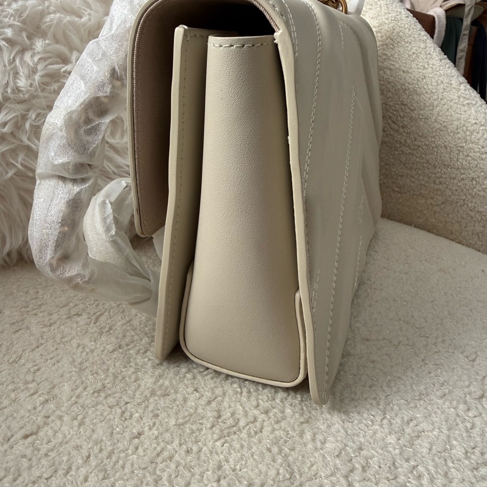 Pinko Ivory Chevron Shoulder Bag with Gold Accents - Picture 5 of 15
